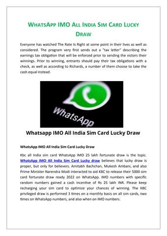 all india sim card whatsapp imo lucky draw 2021|Kbc site .